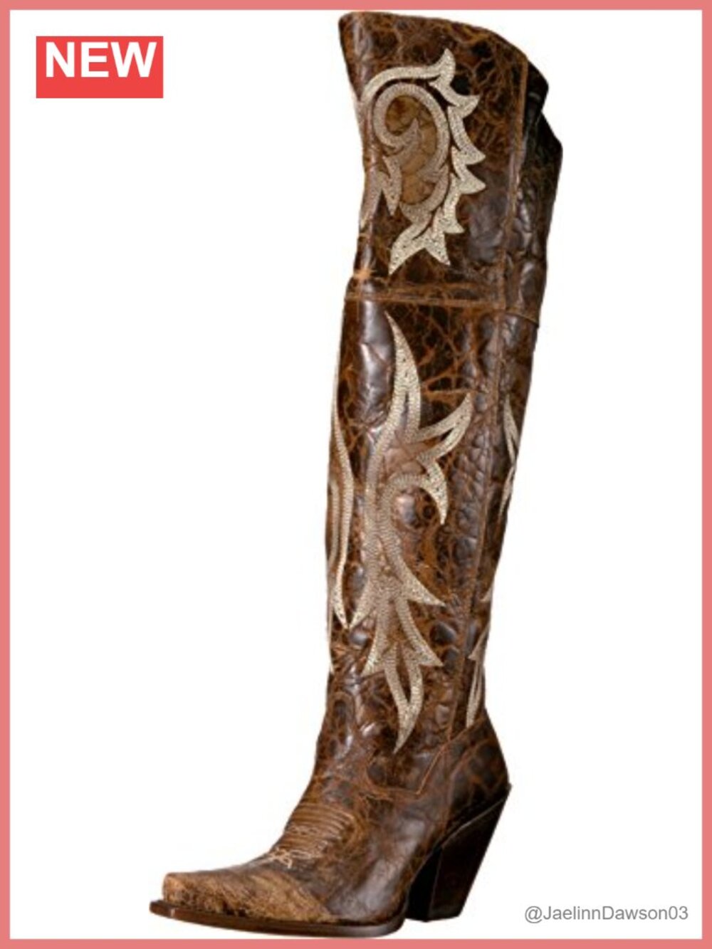 Women's Western Snip Toe Embellished Over Knee Dress Boots Leather